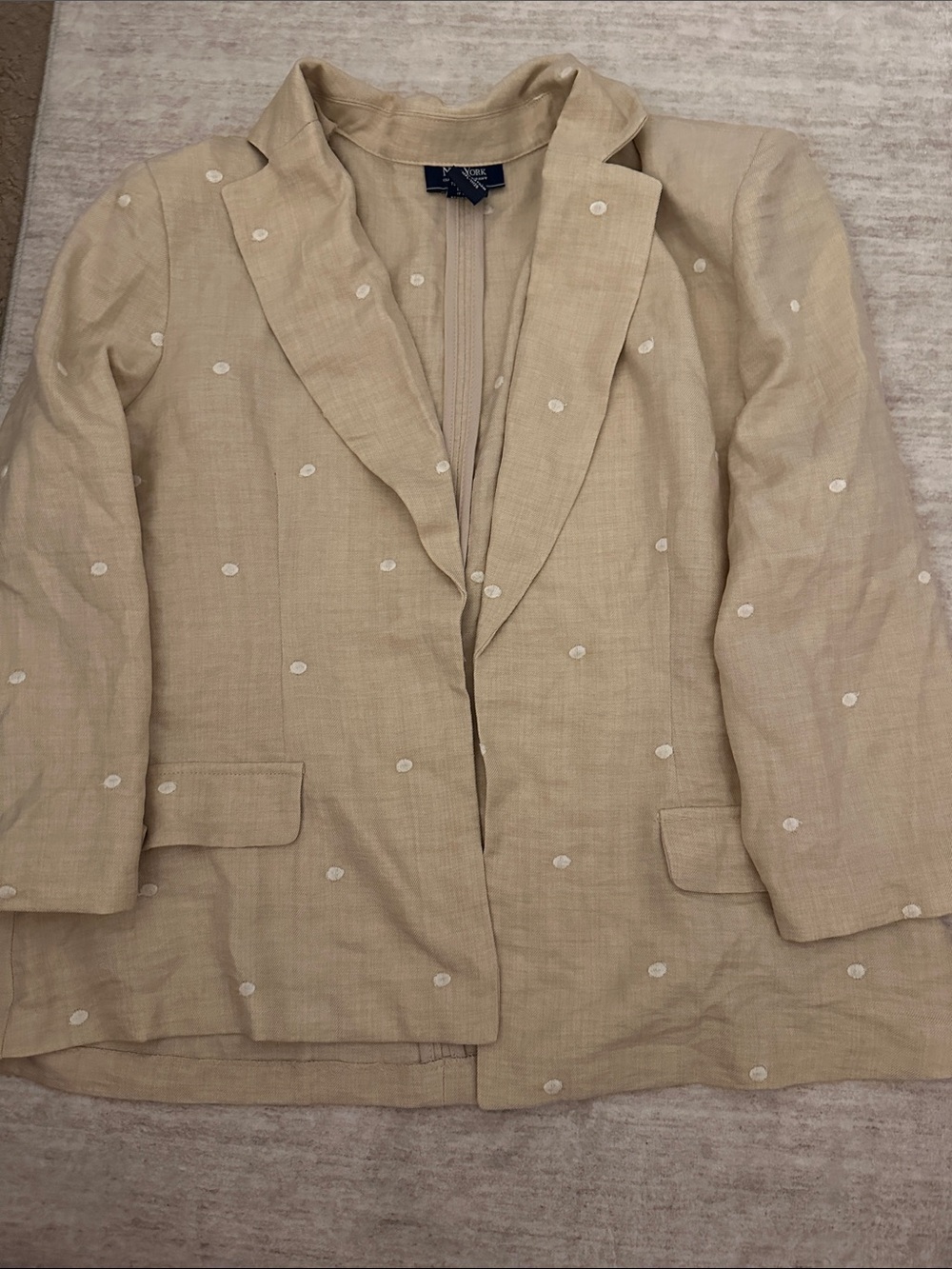 Light Tan Polka Dot Linen Blazer - Designer